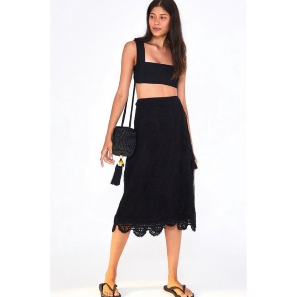 Farm Rio Black Midi Wrap Skirt Sz. Small